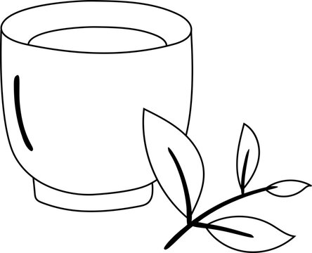 black and white tea cup and leaves clip art preview