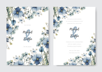 Vintage wedding card invitation theme. Abstract geranium wedding invitation template on a blue background vector banner poster template