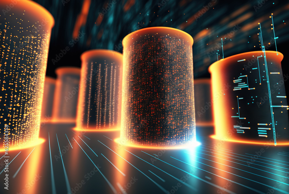 Poster Big data abstract concept with data clusters collected by server. Digital sorting and management concept. Generated AI.