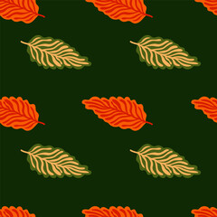 Fototapeta premium Abstract autumn leaves seamless pattern. Simple botanical leaf background.