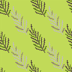 Abstract seaweed backdrop. Organic fern leaves seamless pattern. Simple style botanical background.