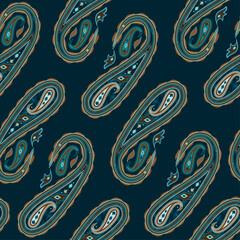Seamless pattern Paisley pattern background with defocused wavy background.