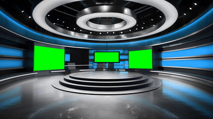Tv Studio. Backdrop for TV shows .TV on wall. News studio. Generative AI technology.