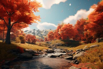 Photography of autumn landscapes with colorful leaves, Generative AI