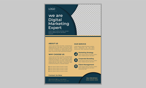 Template vector design for Brochure, Magazine, Poster, Corporate Presentation, Portfolio, Flyer, infographic, layout modern with blue & yellow color size A4, Easy to use and edit. - Powered by Adobe