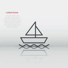 Tourism ship icon in flat style. Fishing boat vector illustration on white isolated background. Tanker destination business concept.