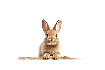 Cute little brown rabbit isolated on white background.