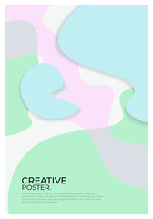 Creative Fluid Style Poster Set. Dynamic 3D Shapes On Light Background.