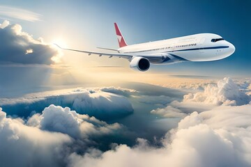 Obraz premium airplane in the clouds generated by AI tool