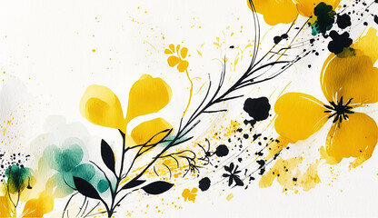 Illustration of yellow flowers watercolor seamless patterns, generative ai