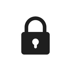 Flat simple black lock padlock icon in background.