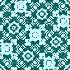 Teal blue white vibrant watercolor batik azulejos tile border banner background. Seamless coastal blur linen effect geometric mosaic effect. Patchwork nautical masculine summer ribbon trim. 