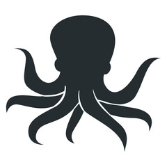 Black silhouette octopus.Sea creatures .Sea life.Aquatic fauna. Animal icon for zoo ad.Sea mollusk.Isolated on white background.