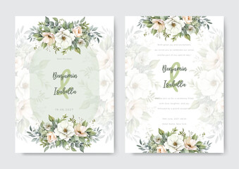 Vector abstract boho wedding invitation template on a white background vector banner poster template. Beautiful jasmine flower wedding card invitation.