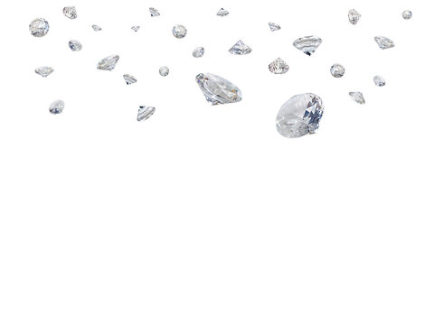 Lots of shiny diamonds falling on. transparent background