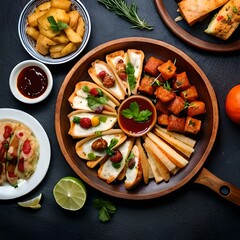 An enticing flat-lay composition showcases a delightful assortment of Thai food, promising a feast of flavors and colors that celebrate the richness of Thai cuisine  - Generative AI