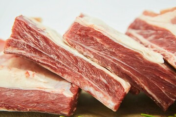 Raw meat on a white background. Pork, beef or lamb. Steak or tenderloin. Different parts of meat products for different dishes.