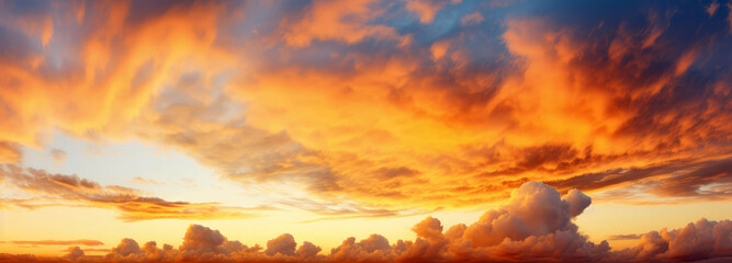 Fototapeta na wymiar Mesmerizing sky clouds at sunrise and sunset wide panorama
