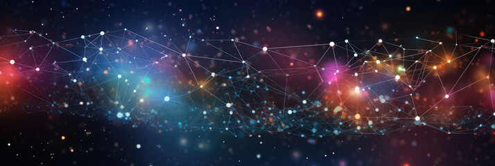 Fototapeta premium Neuron dot line technology background material under the background of color nebula