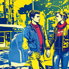 1970s portrait 21 year old woman holding hands with a man illustration