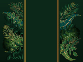 Banner vector with green tropical leaves and a frame in the center