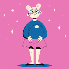 Birthday party card for kids.Happy little girl with balloon.International Day of the Girl Child and children.Vector flat illustration.	