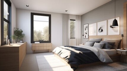 contemporary home interior design element concept cosy daylight bedroom natural colour scheme tone house beautiful background,ai generate