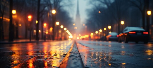 City street night bokeh background. Generative AI technology.