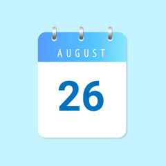 Daily calendar 26th of August month on white paper note