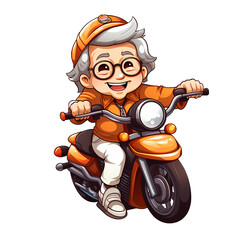 Cute Grandma Riding Motorcycle Clipart