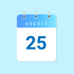 Daily calendar 25th of August month on white paper note