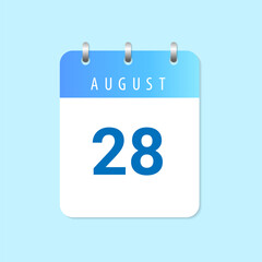 Daily calendar 28th of August month on white paper note
