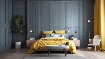 scandinavian design house beautiful concept bedroom interior design with colour accent wall headboard feature wall bedroom with daylight cosy atmosphere home interior concept,ai generate