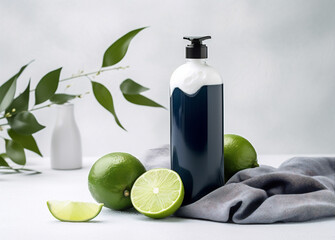 spa skincare bottle natural treatment oil lime organic body lemon. Generative AI.