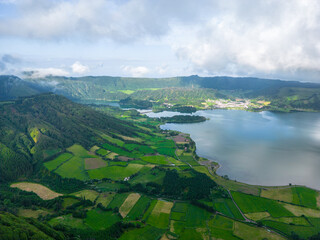 Sete Cidades Aerial View. Natural lanscape in Sao Miguel, Azores. Portugal.