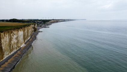 Drone photo of cliffs and Veules-les-Roses, Normandy, France
