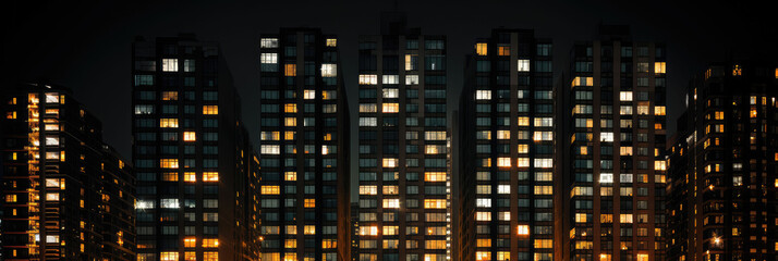 night view of high-rise buildings in modern city - obrazy, fototapety, plakaty