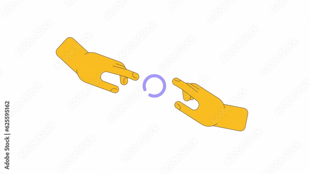 Poster hands reaching to touch line 2d loading bar circle animation. adam creation animated cartoon linear 