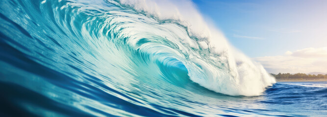 Fototapeta na wymiar Wide surf view of clear rushing waves