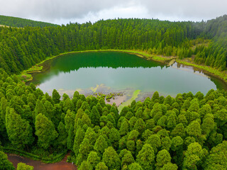 Lagoa do Canario. Sete Cidades Aerial View. Natural landscape in Sao Miguel, Azores. Portugal.