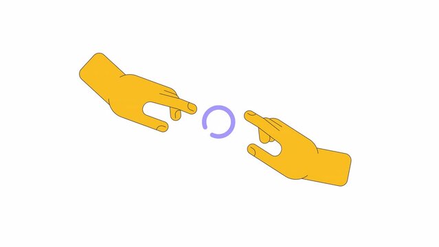 Hands reaching to touch line 2D loading bar circle animation. Adam creation animated cartoon linear hands 4K video loading motion graphic. God and human download circular progress indicator gif