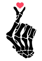 Fototapeta premium Skeleton finger bones heart hand sign illustrations