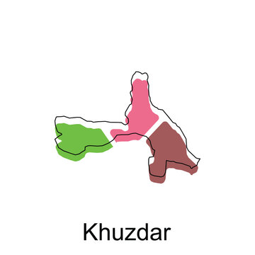 Map of Khuzdar geometric colorful illustration design template, Pakistan map on white background vector
