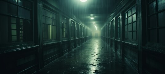 Spooky underground tunnel melancholic dark background. Generative AI technology.