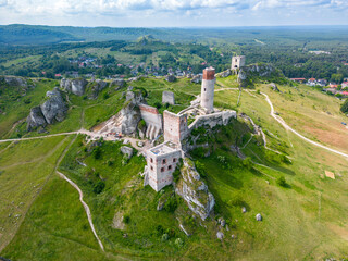 Olsztyn Castle Aerial View. Ruins of 14-th century castle, Poland. 