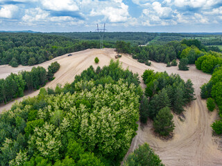 Aerial view of Pustynia Siedlecka desert in Czestochowa County, Poland. Europe. 