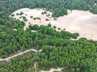 Fototapeta na wymiar Aerial view of Pustynia Siedlecka desert in Czestochowa County, Poland. Europe. 