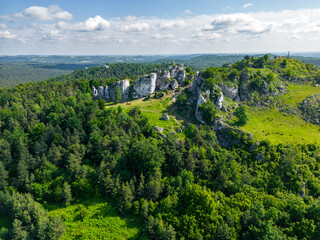 Fototapeta na wymiar Aerial view of rock formations in the Krakow-Czestochowa Jura. Poland. 