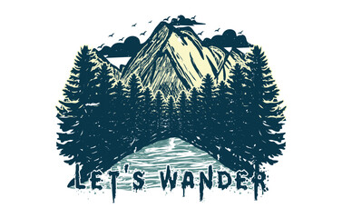 let's wander outdoor t shirt drawing illustration