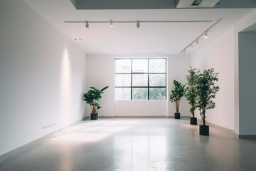 generative ai illustration of modern white empty room with green plant